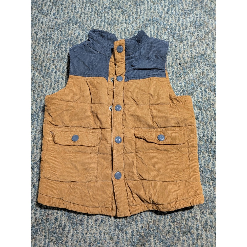 Tommy Bahama Boys 5T Corduroy Puffer Vest Tan Navy Blue Colorblock CP07836